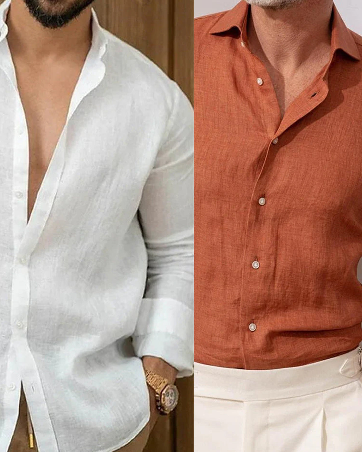 Contrast Chronicles: Full-Sleeve Cotton Duo in Pristine White and Rusty Amber