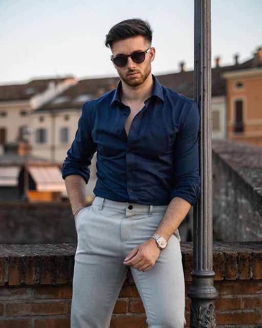Amazing Navy Blue Colored Cotton Shirt