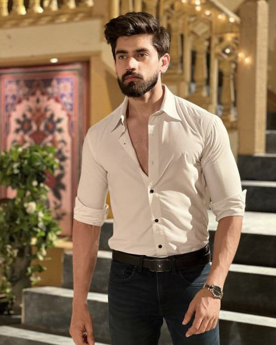 Partywear Beige Colored Cotton Shirt
