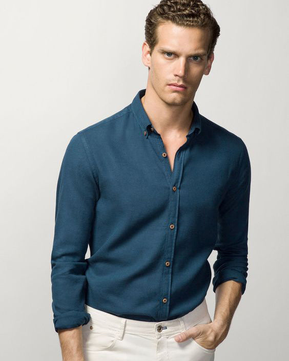 Incredible Navy Blue Colored Cotton Shirt