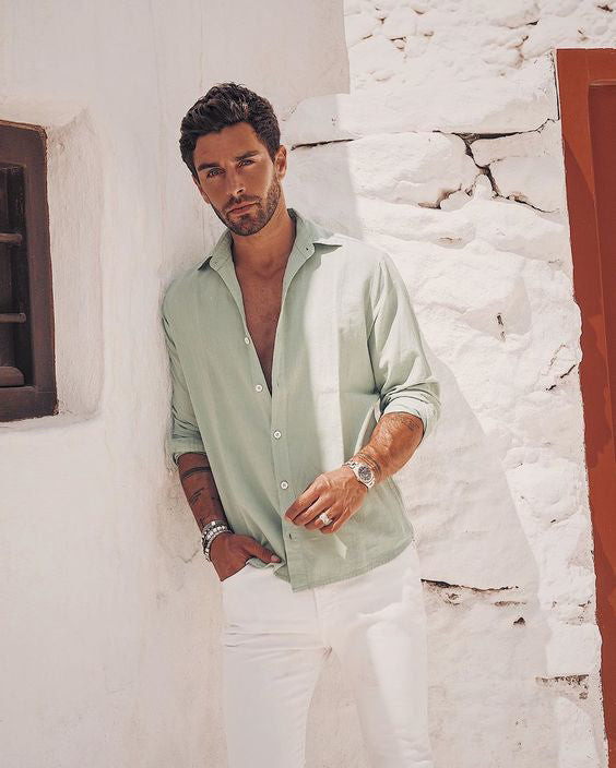 Amazing Pista Green Colored Cotton Shirt