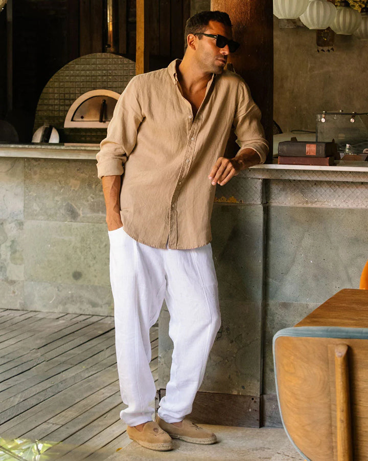 Beige Cotton Full Sleeve Shirt for Men – Savannah Charm Edition