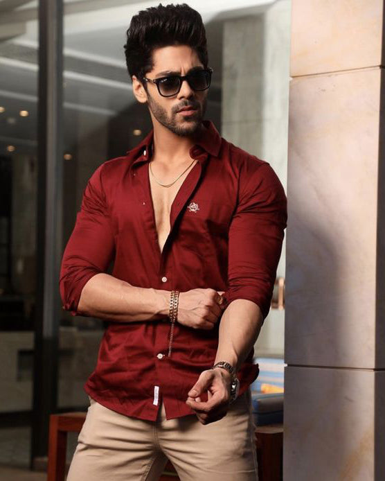 Premium Maroon Colored Cotton Full Sleeve Shirt