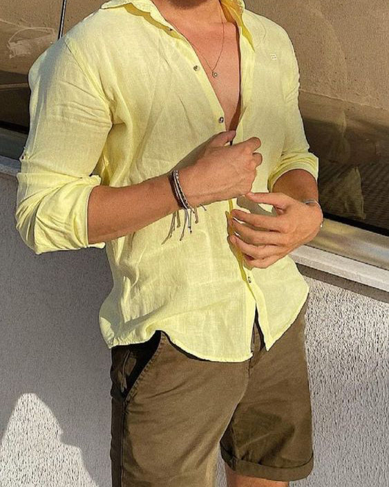 Lime Yellow Colored Linen Shirt