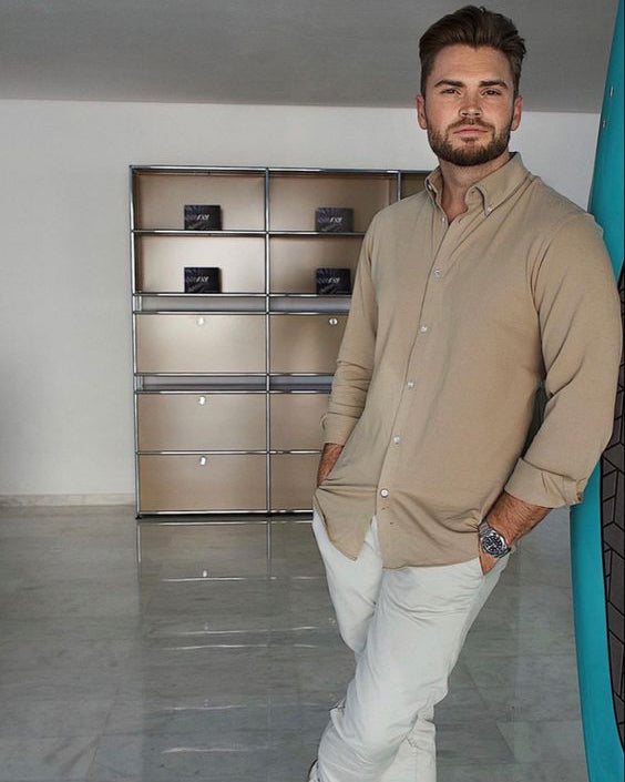 Stylish Beige Colored Cotton Shirt