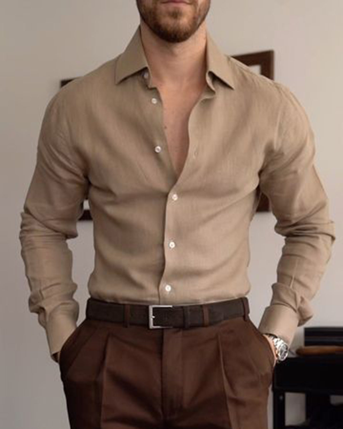 Sandstone Elegance Cotton Full Sleeve Shirt