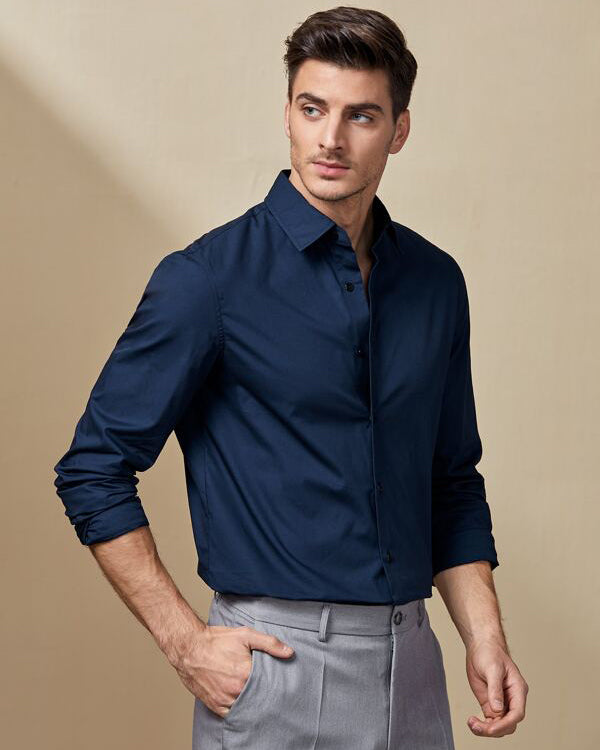 Premium Navy Blue Cotton Full Sleeve Shirt