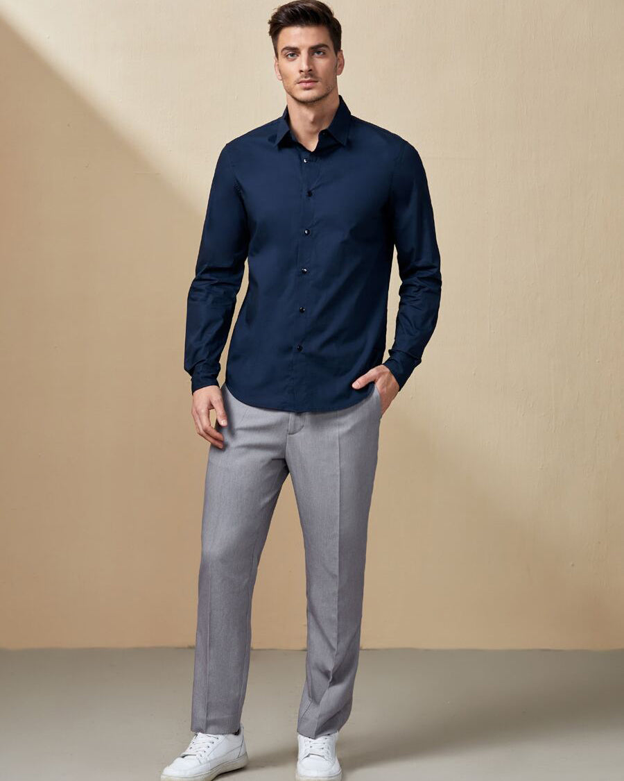 Premium Navy Blue Cotton Full Sleeve Shirt
