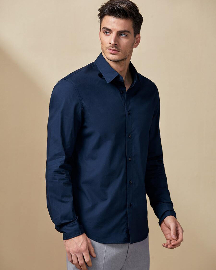 Premium Navy Blue Cotton Full Sleeve Shirt