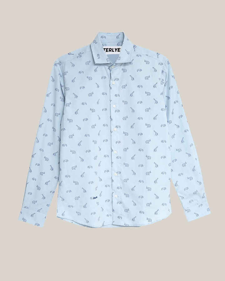 Light Blue Rayon Casual Printed Shirt