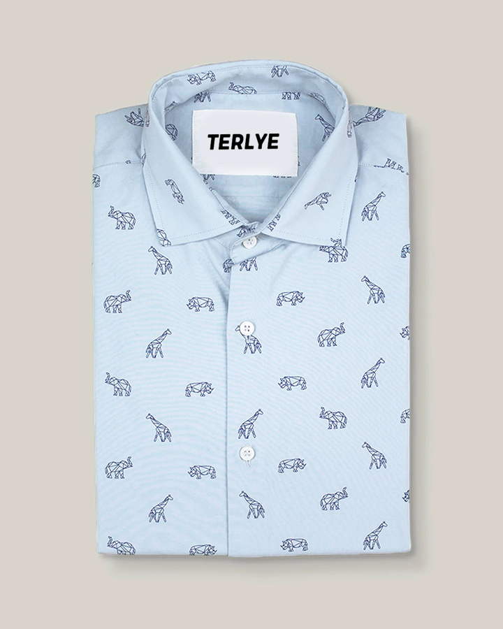 Light Blue Rayon Casual Printed Shirt