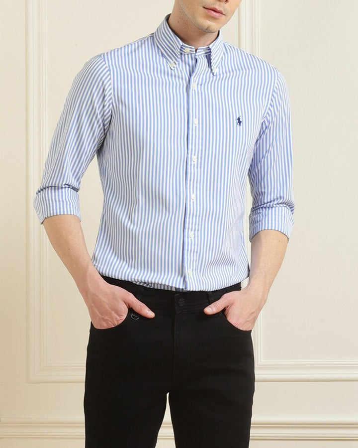 Blue Colored Cotton Striped Shirt