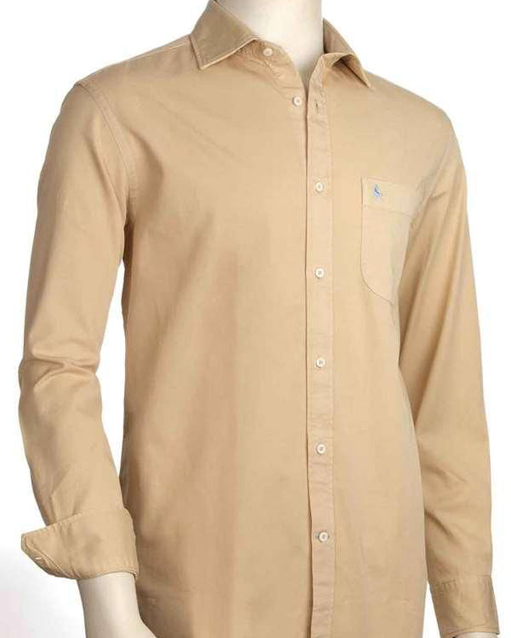 Beige Colored Cotton Solid Shirt