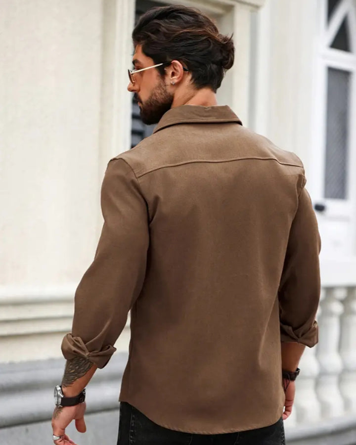 Dark Brown Cotton Long-Sleeve Shirt for Effortless Style