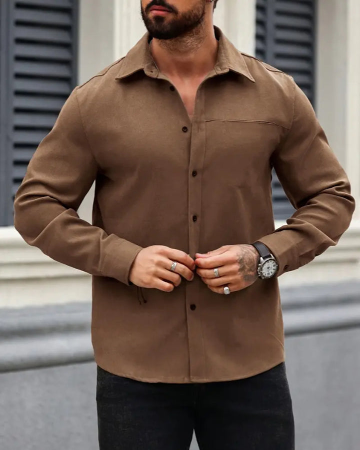 Dark Brown Cotton Long-Sleeve Shirt for Effortless Style