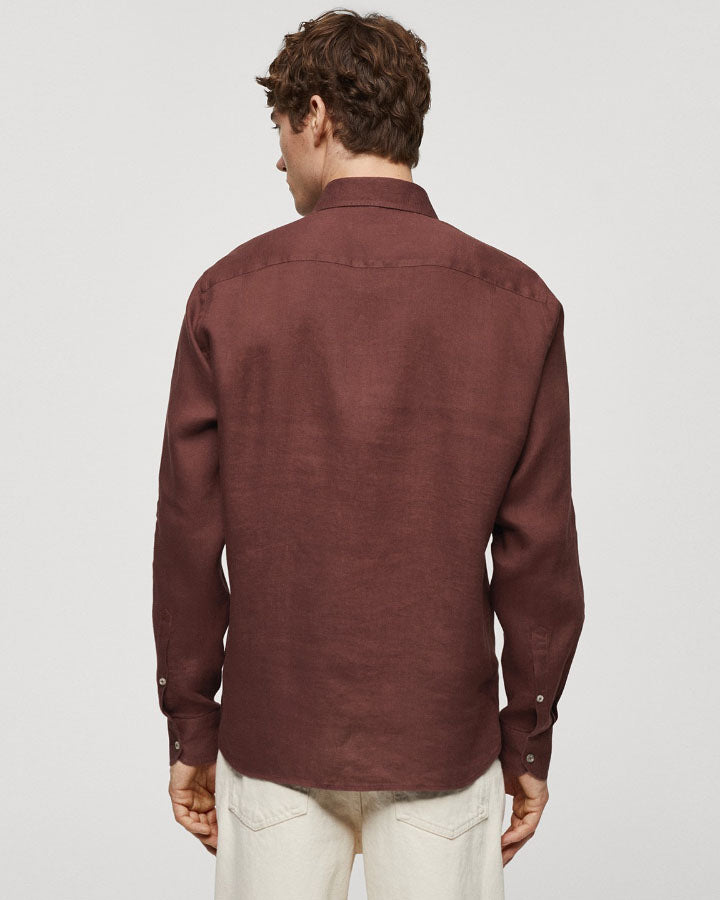 Dark Brown Cotton Long-Sleeve Shirt