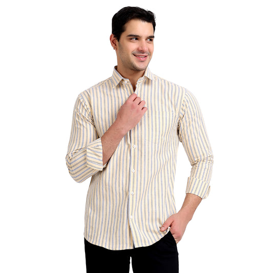 Yellow Colored Striped Cotton Shirt