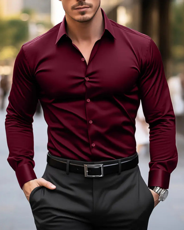 Wine-Colored Cotton Solid Shirt for Timeless Sophistication