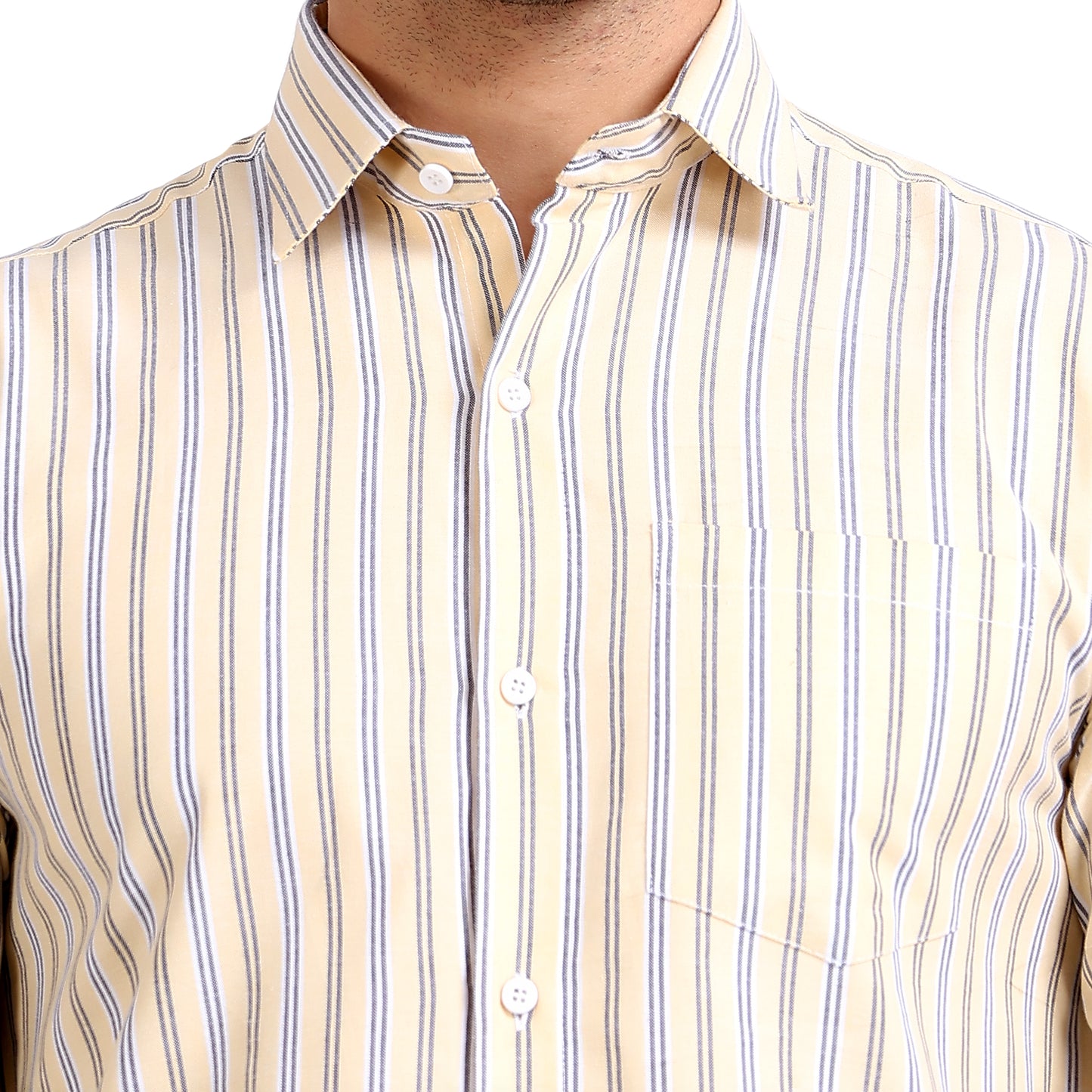 Yellow Colored Striped Cotton Shirt