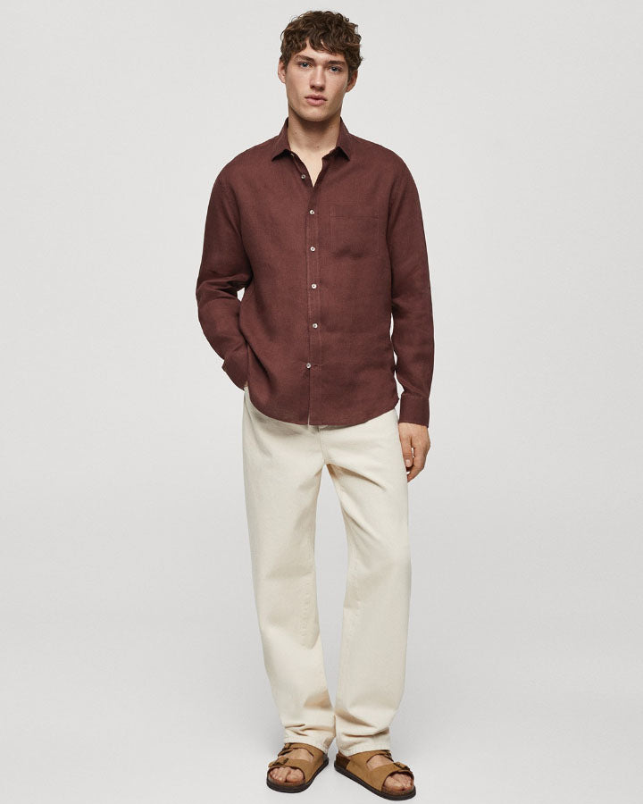 Dark Brown Cotton Long-Sleeve Shirt