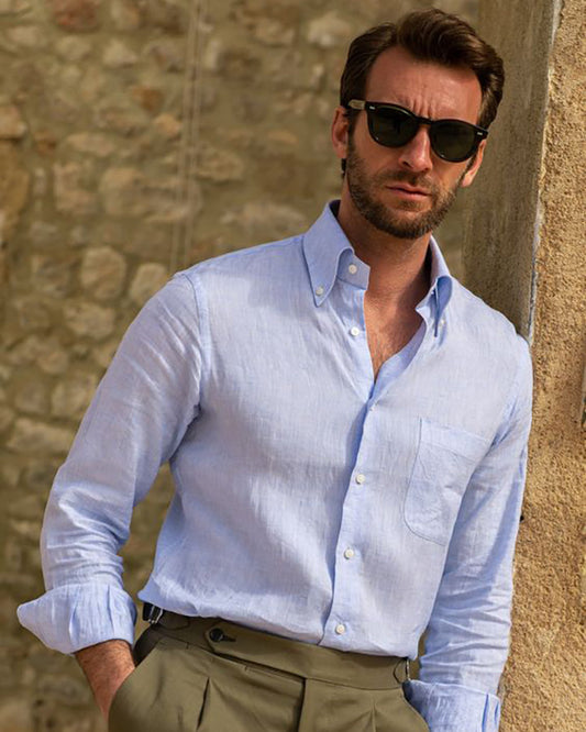 Formal Sky Blue Colored Cotton Shirt