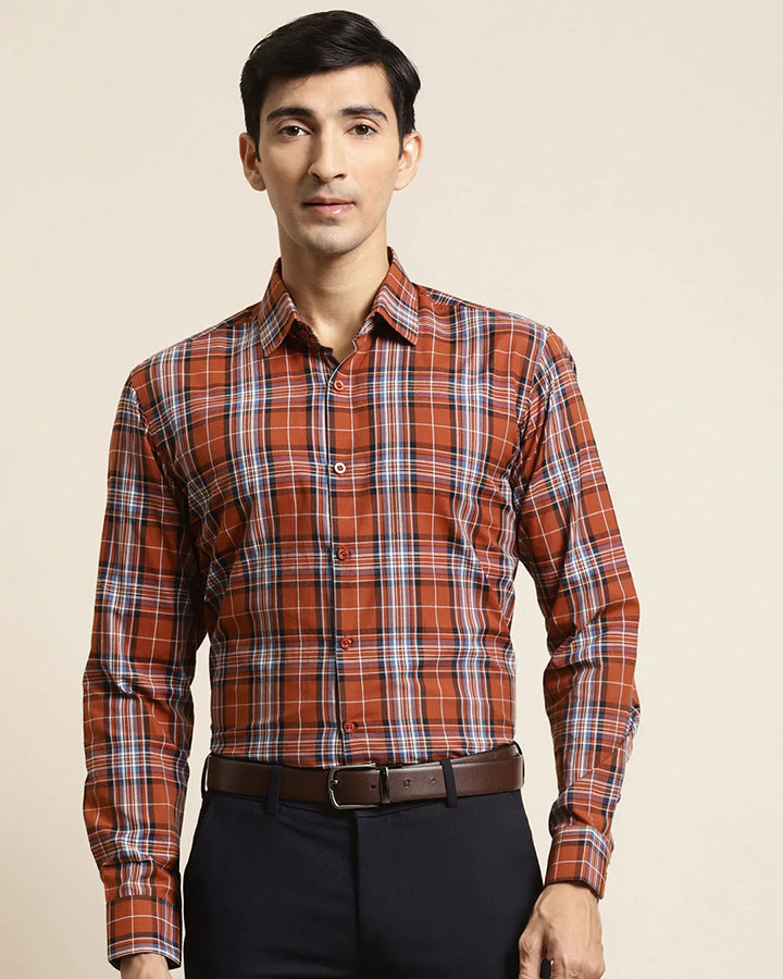 Premium Orange Checkered Cotton Shirt