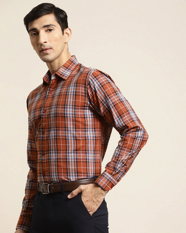 Premium Orange Checkered Cotton Shirt