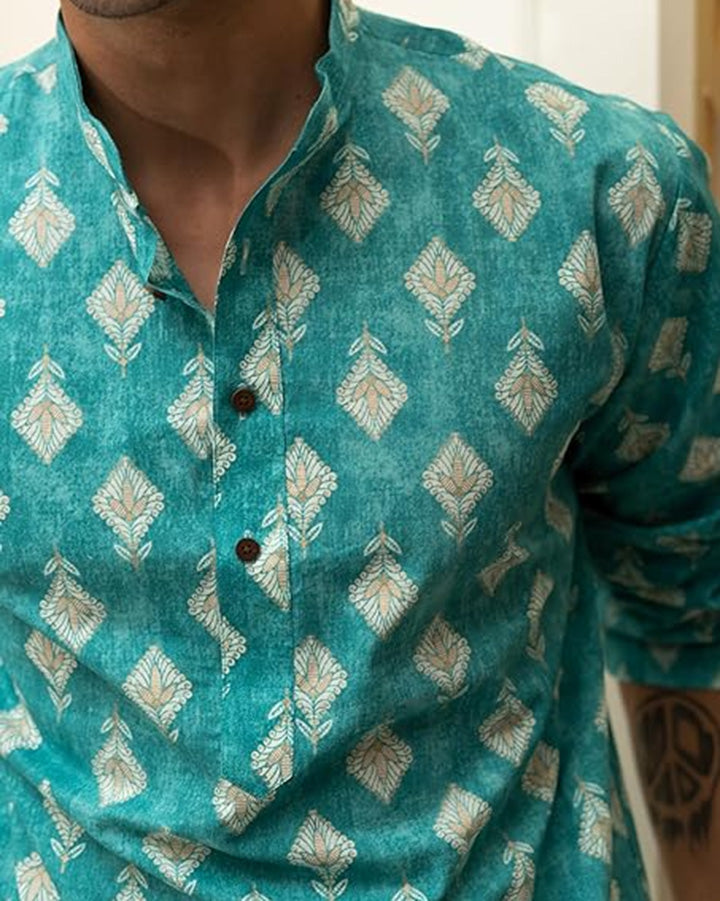 Latest Turquoise Colored Long Ethnic Kurta