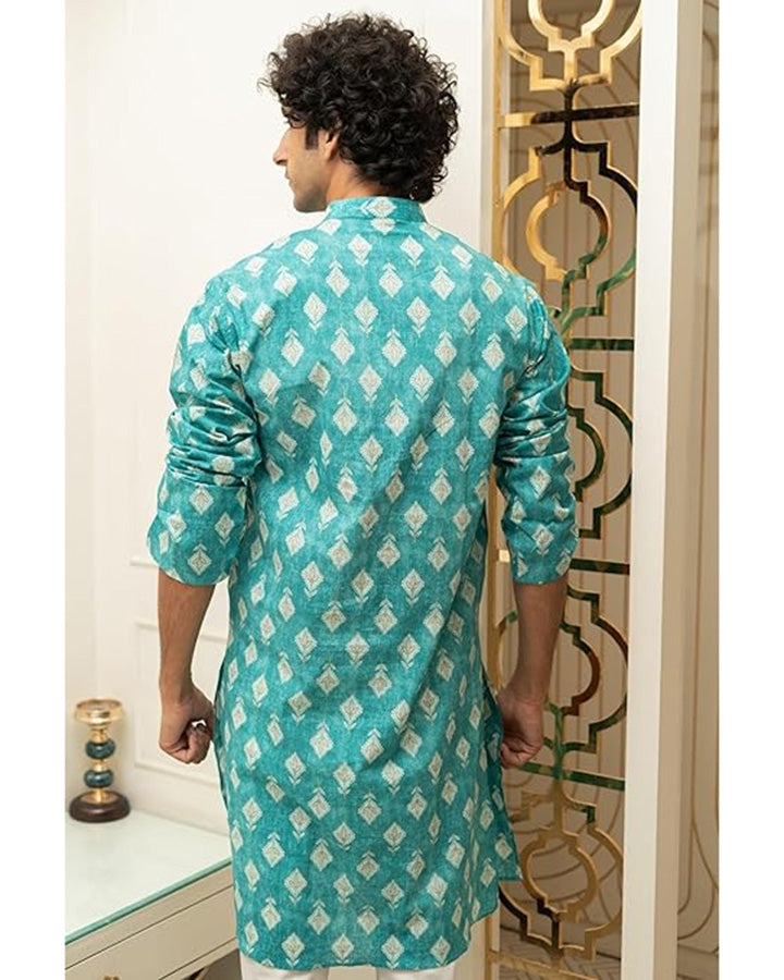 Latest Turquoise Colored Long Ethnic Kurta