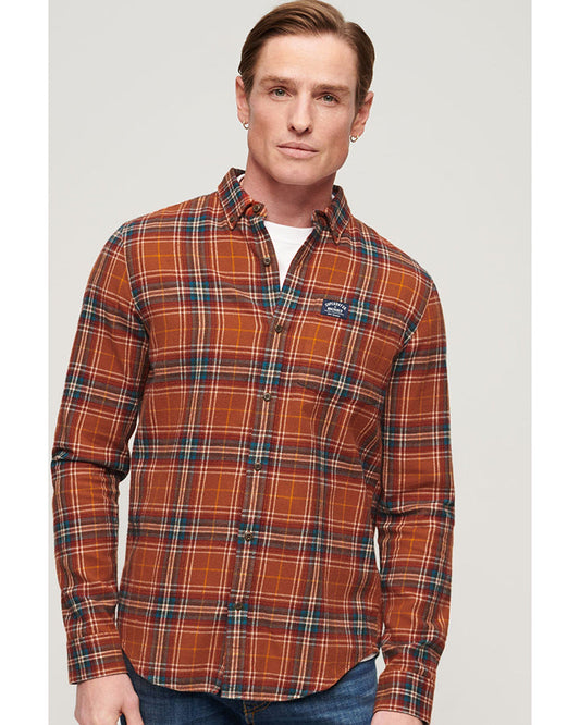 Flannel Orange Colored Checkered Cotton Shirt