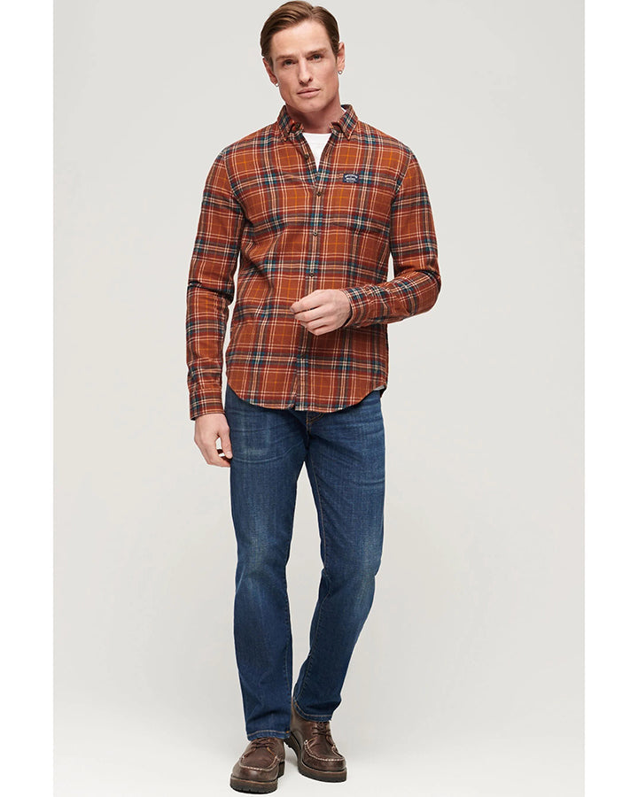 Flannel Orange Colored Checkered Cotton Shirt