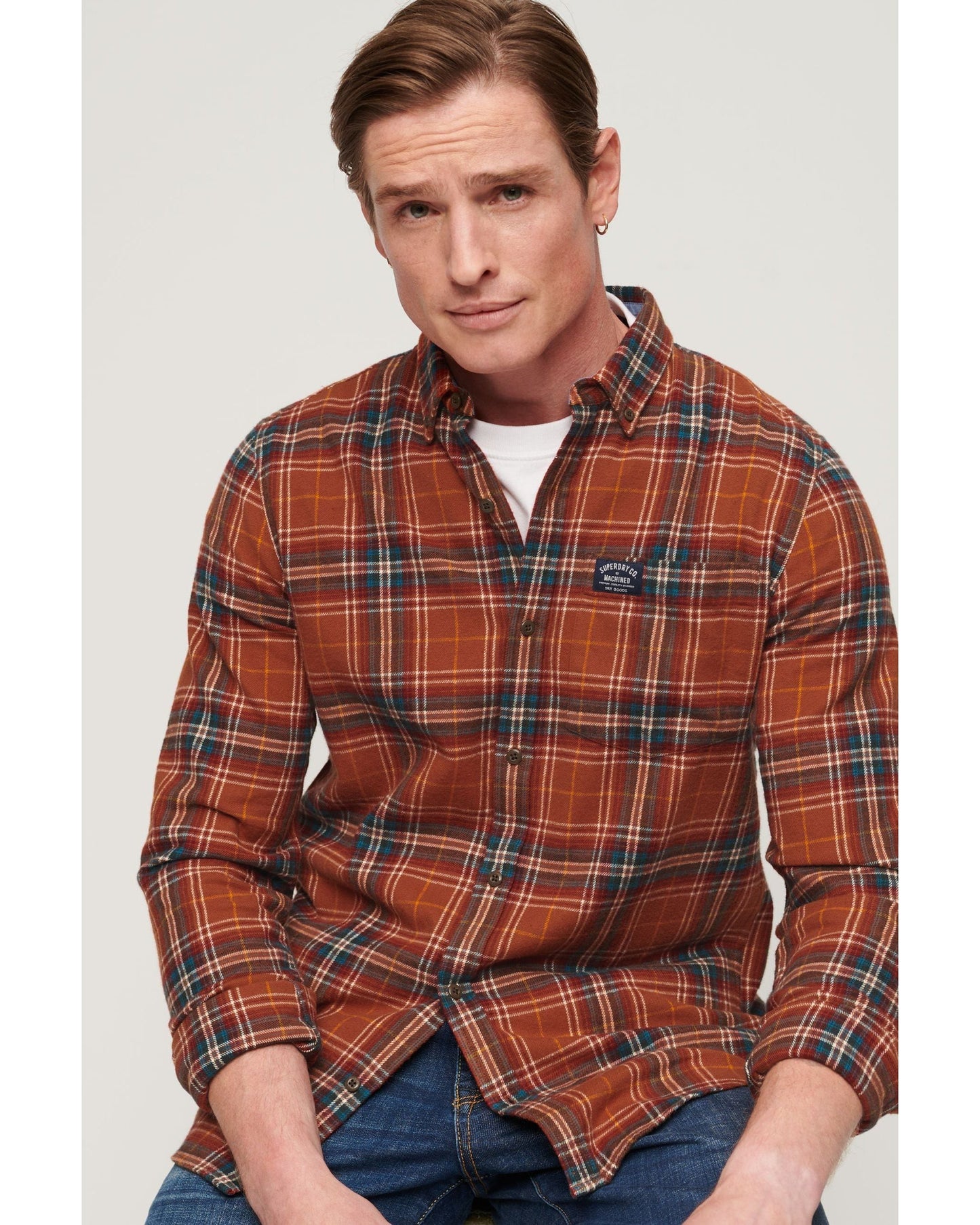 Flannel Orange Colored Checkered Cotton Shirt