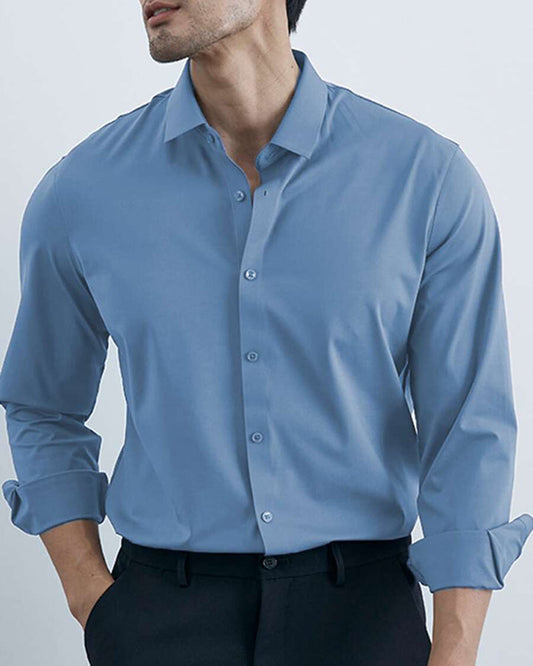 Formal Blue Colored Cotton Plain Shirt