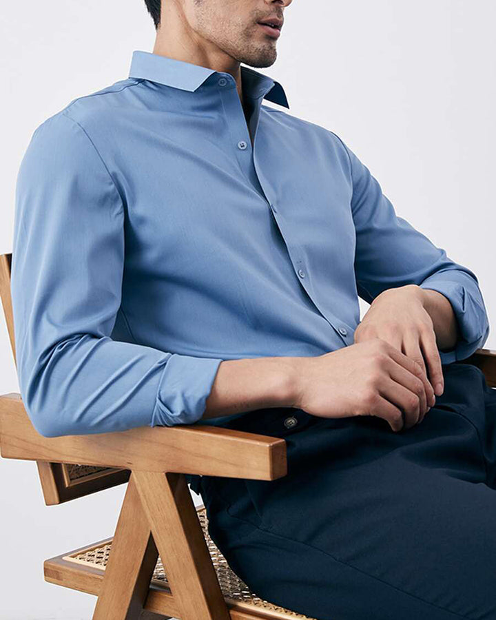 Formal Blue Colored Cotton Plain Shirt