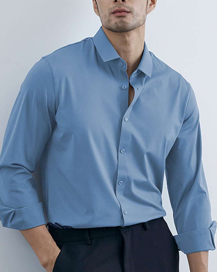 Formal Blue Colored Cotton Plain Shirt