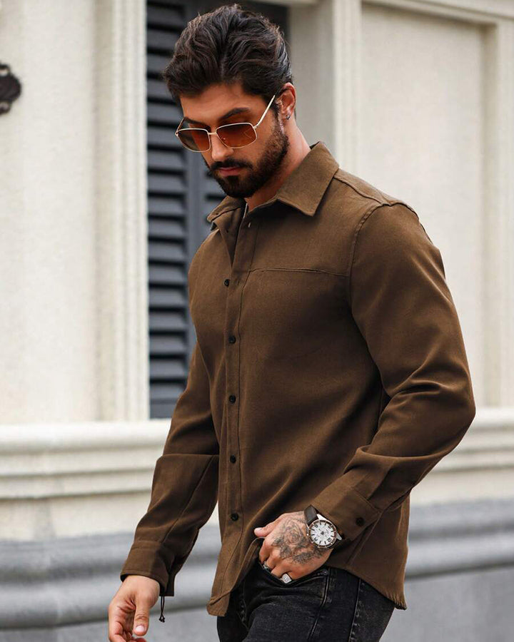 Men's Solid Brown Colored Cotton Shirt