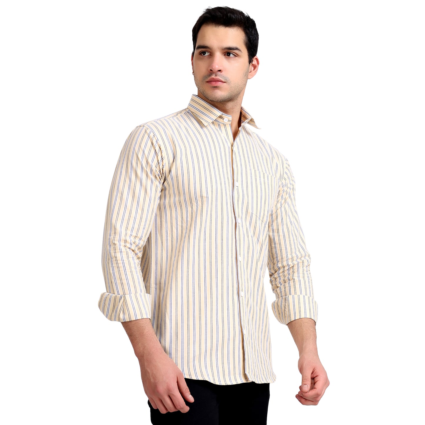 Yellow Colored Striped Cotton Shirt