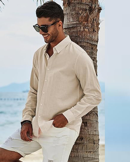 Soft Beige Serenity Full Sleeve Cotton Shirt