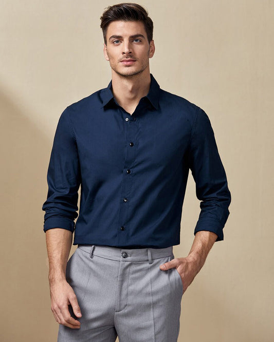Premium Navy Blue Cotton Full Sleeve Shirt