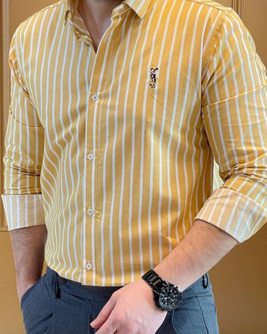 Formal Yellow Colored Cotton Striped Shirt