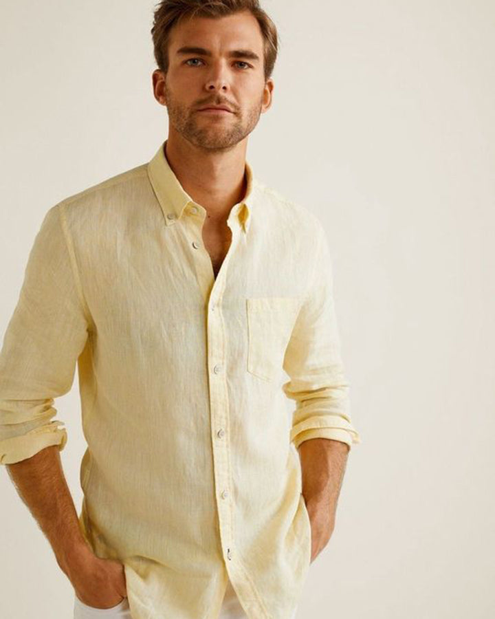 Regular Yellow Colored Linen Shirt