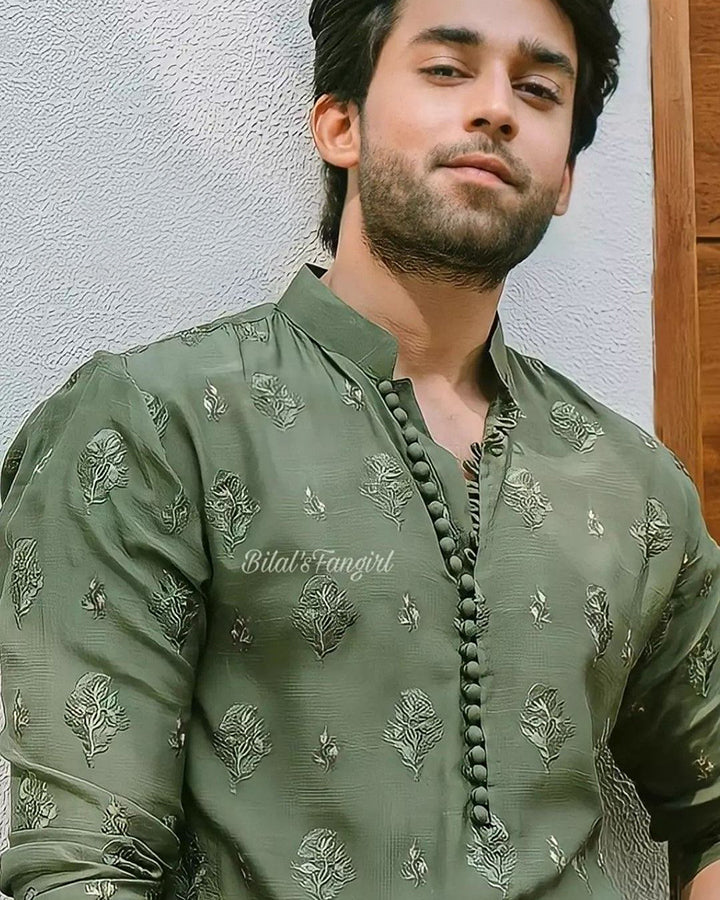 Tea Green Colored Cotton Kurta