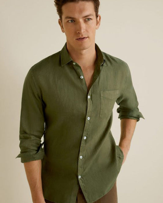 Solid Dark Green Colored Cotton Shirt