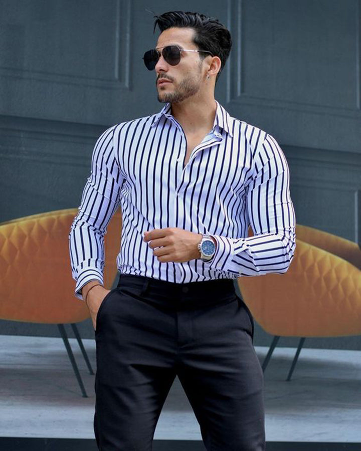 Men's White Colored Striped Cotton Shirt