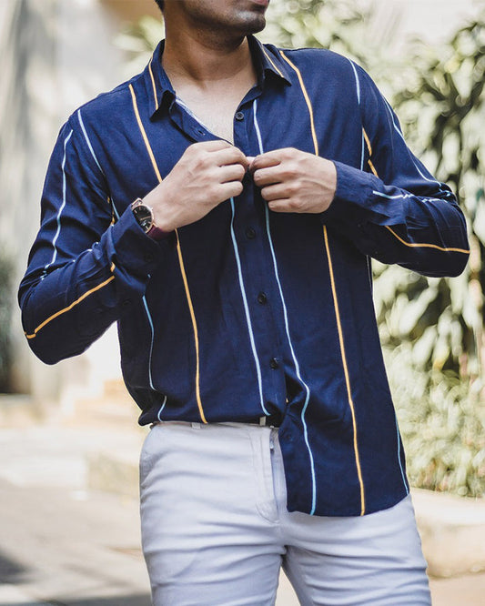 Fresh Navy Blue Colored Cotton Full Sleeve Shirt