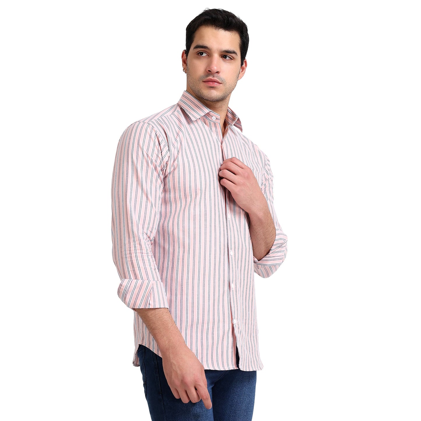 Baby Pink Colored Cotton Striped Shirt