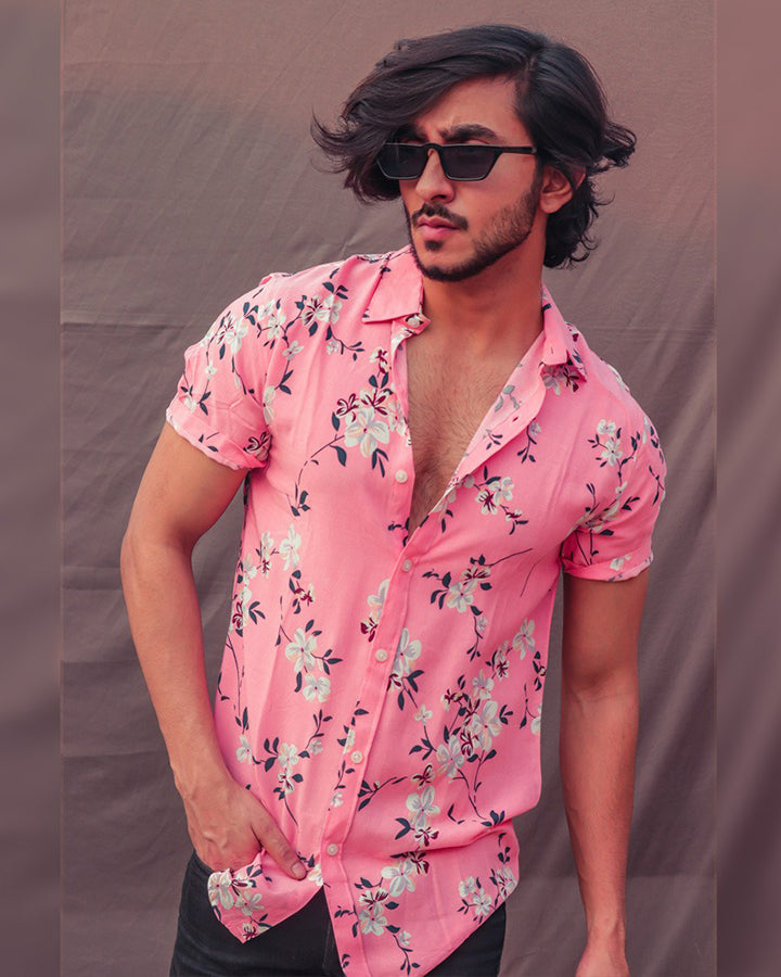 Pink Colored Floral Printed Half Sleeve Shirt