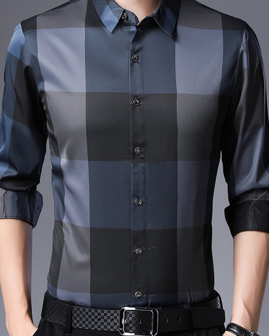 Navy Blue Colored Linen Checks Full Sleeve Shirt