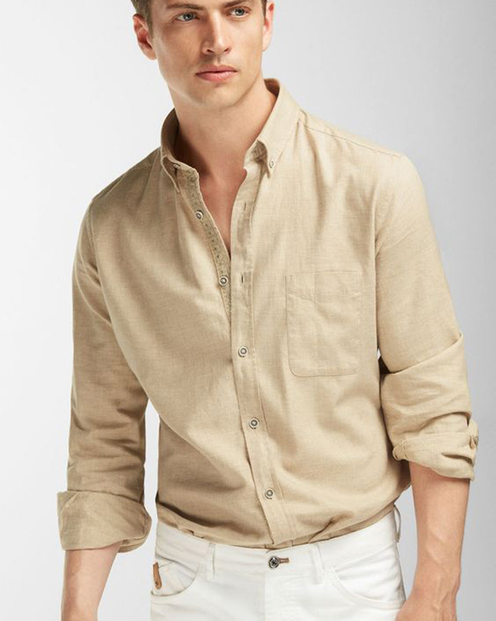 Slim Fit Beige Colored Cotton Shirt