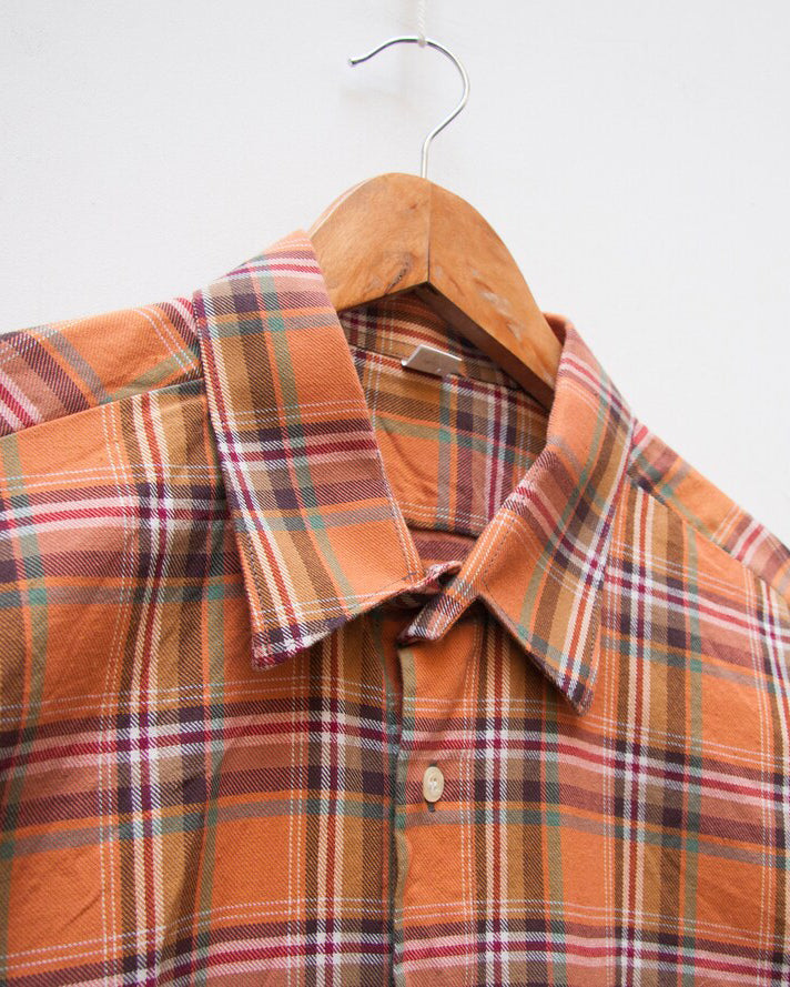 Orange Colored Cotton Checkered Shirt